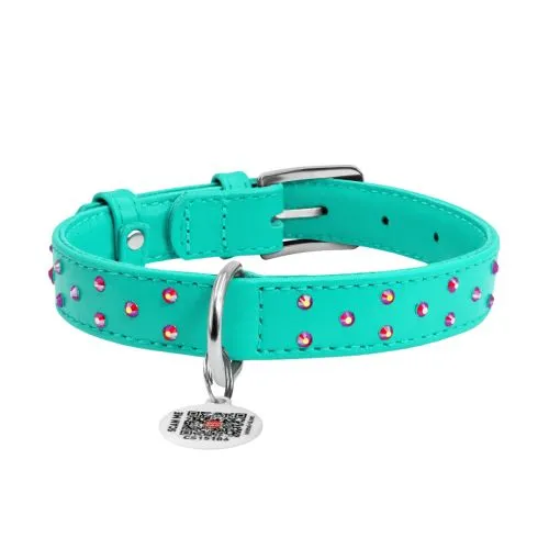 Ошейник для собак кожаный Collar WAUDOG Glamour с QR паспортом, с клеевыми стразами, Ш 25 мм, Дл 38-49 см ментоловый (327913) - фото №2