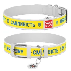 Нашийник для собак шкіряний Collar WAUDOG Design з QR паспортом, малюнок "сміливість", L, Ш 25 мм, Дл 38-49 см білий (3605-0231-15)