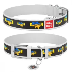 Нашийник для собак шкіряний Collar WAUDOG Design з QR паспортом, малюнок "Дім", L, Ш 25 мм, Дл 38-49 см білий (3605-0230-15)