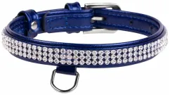 Ошейник для собак кожаный Collar WAUDOG Glamour с QR паспортом, с украшением "Полотно стразы", Ш 12 мм, Дл 21-29 см синий (330812)