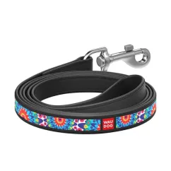 Поводок Collar WauDog с рисунком Цветы 122 см 25 мм Черный (37921) (4823089310015)