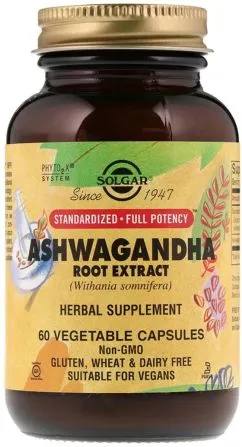 Естественная добавка Solgar Ашваганда, Ashwagandha Root Extract, 60 капсул (33984041042)