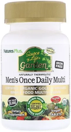 Мультивітаміни Nature's Plus Source of Life Garden Naturally Therapeutic Men's Once Daily Multi 30 таблеток (97467307452)