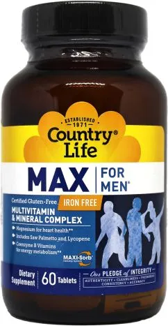 Вітамінно-мінеральний комплекс Country Life Max For Men 60 таблеток (015794081357)