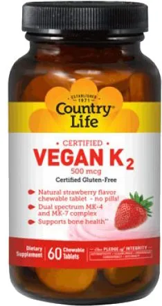 Витамины Country Life VEGAN K2 500 мкг 60 таблеток (015794080152)