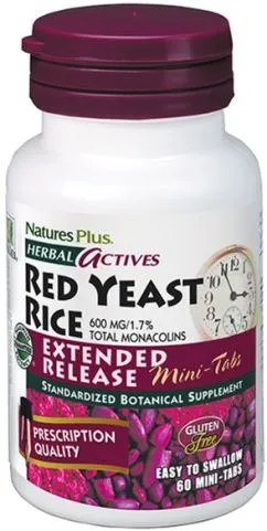 Натуральна добавка Natures Plus Вид=червоний дріжджовий рис 600 мг Herbal Actives 60 міні таблеток (97467073623)