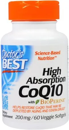 Натуральная добавка Doctor's Best BioPerine Коэнзим Q10 высокой абсорбации 200 мг 60 желатиновых капсул (753950004122)