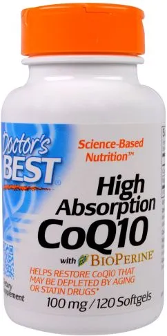 Натуральна добавка Doctor's Best BioPerine Коензим Q10 високою абсорбацию 100 мг 120 желатинових капсул (753950001831)