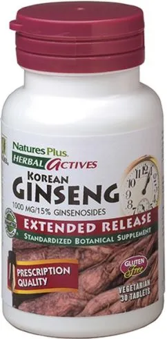 Натуральна добавка Natures Plus Herbal Actives Korean Ginseng Натуральна добавка Кореня Женьшеня 1000 мг 30 таблеток (97467073388)