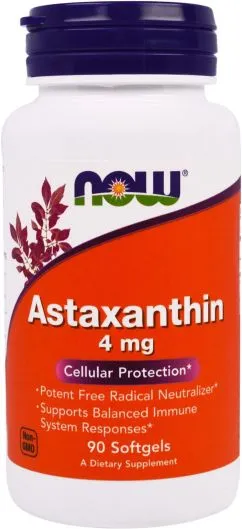 Натуральна добавка Now Foods Астаксантин 4 мг 90 желатинових капсул (733739023056)