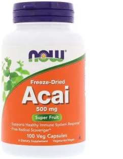Натуральна добавка Now Foods Acai Ягоди Асаї 500 мг 100 гелевих капсул (733739033550)