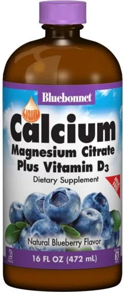 Минералы Bluebonnet Nutrition Жидкий Кальций Цитрат магния + Витамин D3 Черника 16 жидких унций (472 мл) (743715006867)