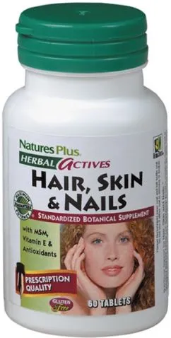 Натуральна добавка Natures Plus Herbal Actives Hair Skin & Nails 60 таблеток (97467074767)