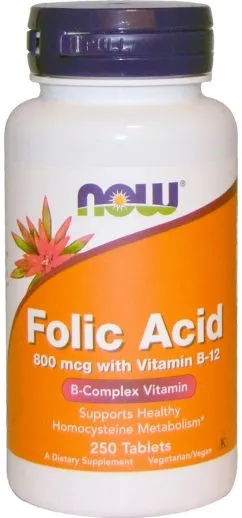 Вітаміни Now Foods Фолієва кислота (В9) 800 мкг 250 таблеток (733739004765)