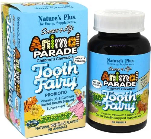 Вітаміни Natures Plus Animal Parade Tooth Fairy пробіотик для здоров'я зубів ваніль 90 жувальних таблеток (97467299481) - фото №3