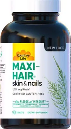 Витаминно-минеральный комплекс Country Life Maxi-Hair для роста и укрепления волос 90 таблеток (015794050292)