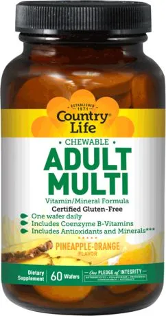 Вітамінно-мінеральний комплекс Country Life Adult Multi для дорослих смак ананаса 60 жувальних таблеток (015794080305)