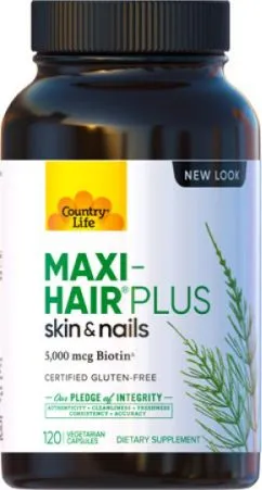 Витаминно-минеральный комплекс Country Life Maxi-Hair для роста и укрепления волос 120 гелевых капсул (015794050452)