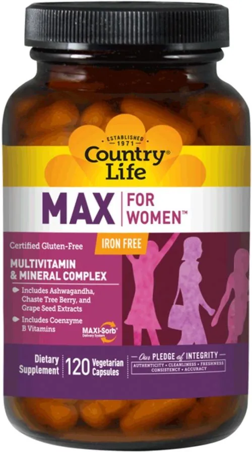 Витаминно-минеральный комплекс Country Life Max for Women для женщин без железа 120 желатиновых капсул (015794081241) - фото №3