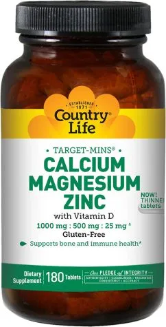 Вітамінно-мінеральний комплекс Country Life Cal-Mag-Zinc+Vitamin D 180 таблеток (015794024910)