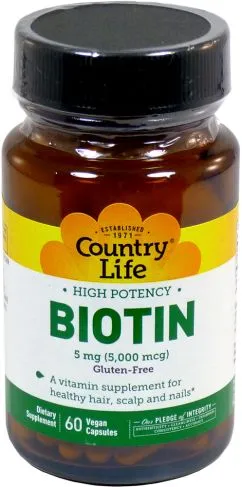 Витамины Country Life Biotin 5000 мкг 60 капсул (015794065050)