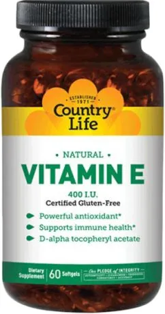 Витамины Country Life Natural Vitamin E 400 IU 60 капсул (015794075417)