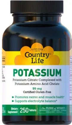 Минералы Country Life Pottasium (Калий) 99 mg 250 таблеток (015794027942)