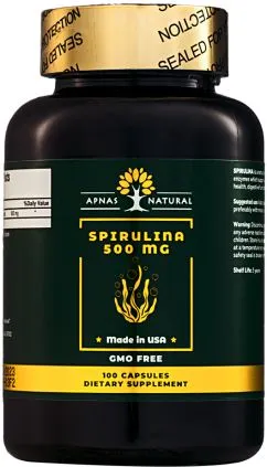 Натуральна домішка Apnas Natural Спіруліна 500 мг 100 капсул (603051082232)