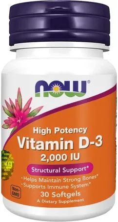 Диетическая примесь Now Foods Витамин D3 2000 МЕ в мягких капсулах №30 (733739003553)
