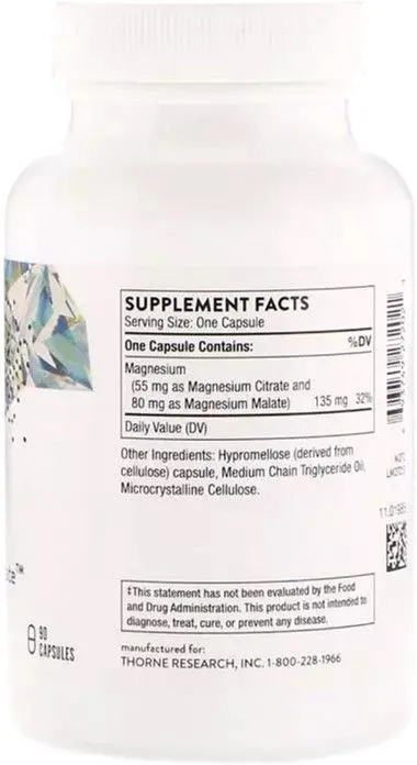Вітаміни Thorne Research Магній (Цитрат/Малат), Magnesium Citramate, 90 капсул (693749272021) - фото №2