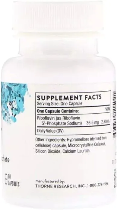 Вітаміни Thorne Research Рибофлавін 5 'Фосфат, 60 капсул (693749115021) - фото №2