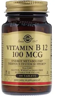 Вітаміни Solgar Вітамін В12 Ціанокобаламін Vitamin B12 100 мкг 100 таблеток (033984031807)