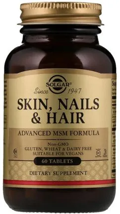 Натуральная добавка Solgar Skin, Nails & Hair Улучшенная формула из МСМ для кожи, ногтей и волос 60 таблеток (033984017351)