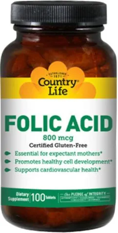Вітаміни Country Life FOLIC ACID (Фолієва кислота) 800 мкг 100 таблеток (015794065210)