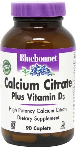 Кальцій цитрат + Вітамін D3 Bluebonnet Nutrition 90 капсул (743715007109)