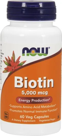 Дієтична добавка Now Foods Біотин 5000 мкг 60 к (733739004710)
