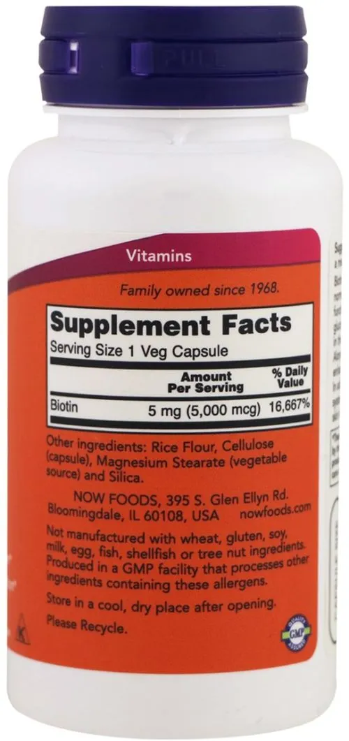 Диетическая добавка Now Foods Биотин 5000 мкг 60 к (733739004710) - фото №2