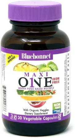 Мультивітаміни без заліза MAXI ONE Iron Free Bluebonnet Nutrition 30 вегетаріанських капсул (743715001336)