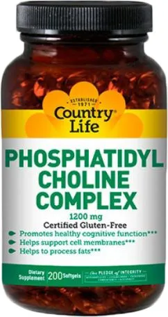 Соєвий лецитин Country Life Фосфатидилхолін комплекс (Phosphatidyl Choline Complex) 1200 мг 200 капсул (015794045533)