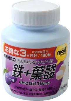 Вітаміни Orihiro Залізо 180 жувальних таблеток (4971493104048)