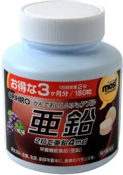 Вітаміни Orihiro Цинк 180 жувальних таблеток (4971493104901)
