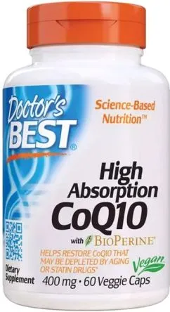 Коэнзим Q10 Высокой абсорбции 400 мг BioPerine Doctor's Best 60 желатиновых капсул (753950001572)