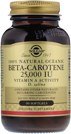 Бета-каротин Solgar Океанічний (Вітамін А) 25000 МО, Natural Oceanic Beta-Carotene, 90 капсул (33984020313)