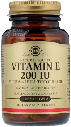 Вітамін Solgar E 200 IU, 100 желатинових капсул (33984034815)
