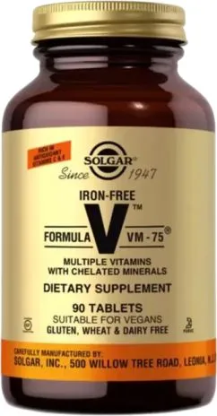 Мультивитамины Solgar без железа, формула VM-75, Iron-Free Formula VM-75, 90 таблеток (33984011748)