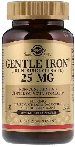 Хелатне залізо 25 мг, Gentle Iron, 180 рослинних капсул (33984012509)