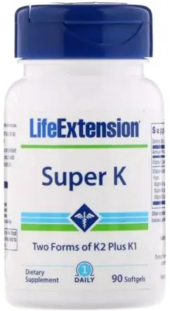 Витамин K в двух формах (К2+К1), Life Extension, Super K, 90 капсул (737870233435)