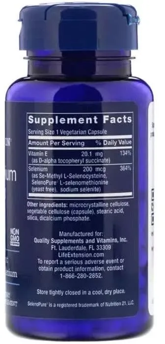 Вітаміни Super Selenium, Life Extension, 100 вегетаріанських капсул (737870177814) - фото №2