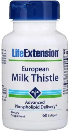 Силимарин (Расторопша), European Milk Thistle, Life Extension, 60 желатиновых капсул (737870192268)