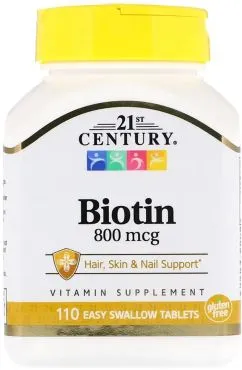 Витамины 21st Century Биотин 800 мкг 110 таблеток (740985228814)